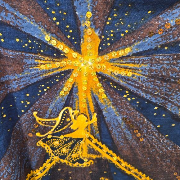 NWOT Collections Etc Top Nativity Stars Navy Long Sleeve Sequins Christmas XL - Picture 2 of 16